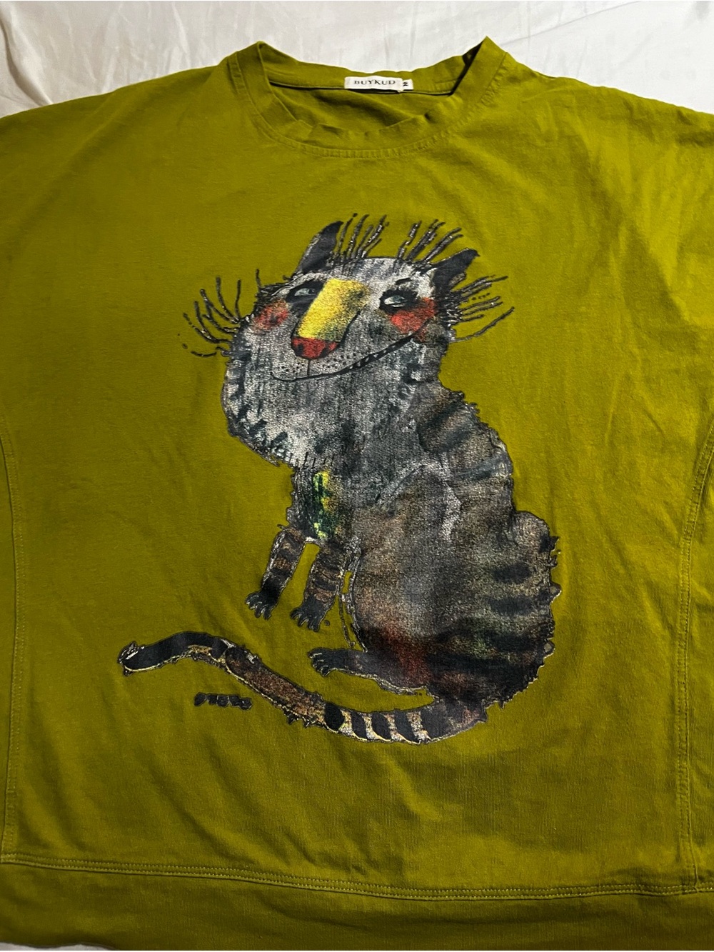 Olive Green Cat Graphic  tee - Pet Cat Design guc - Picture 2 of 5